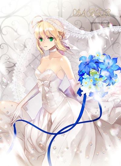 saber白色婚纱动漫图片-saber绝美纯白婚纱图